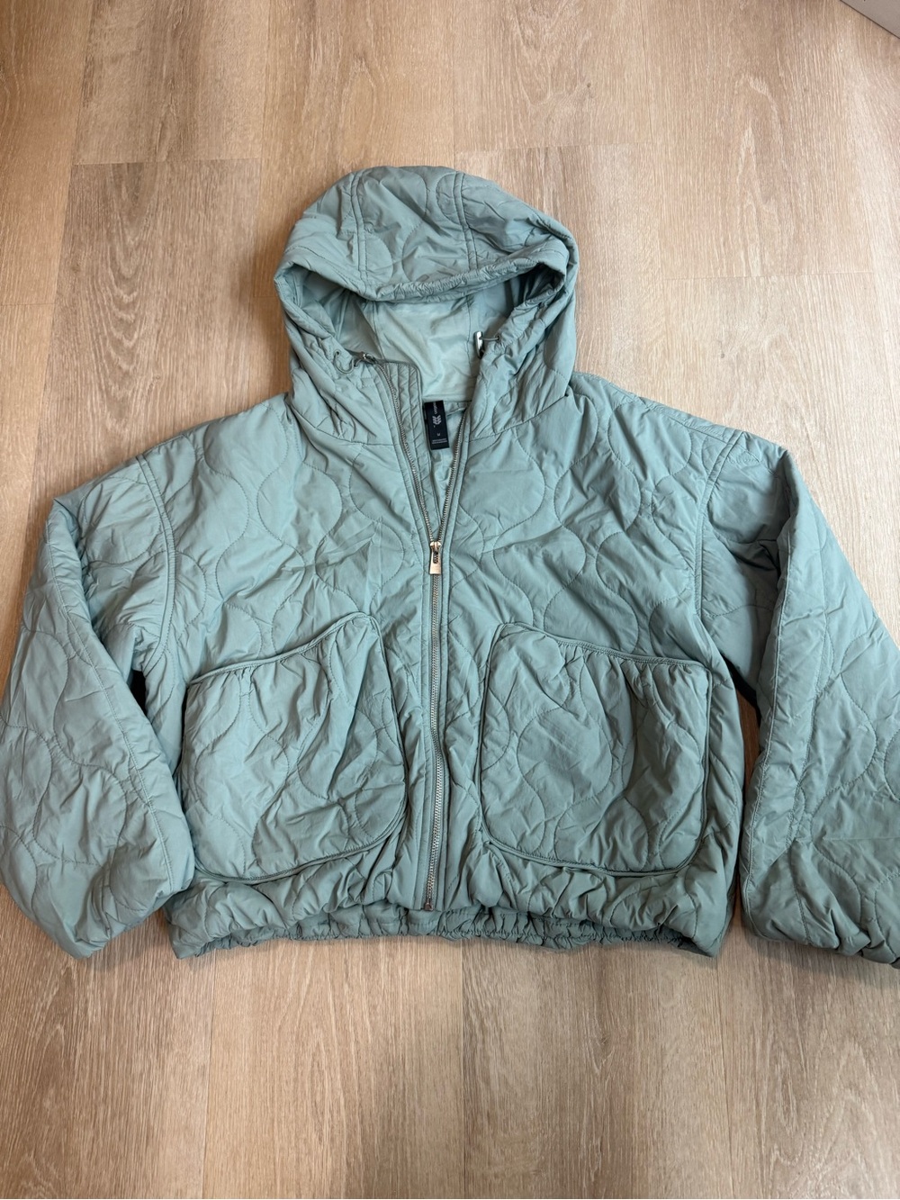 All in Motion Cropped Sage Quilted Hooded Puffer Jacket
